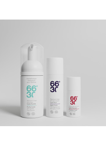 Protocole anti-age, hydratant, anti-rides quotidien pour hommes.