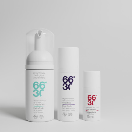 Protocole anti-age, hydratant, anti-rides quotidien pour hommes.